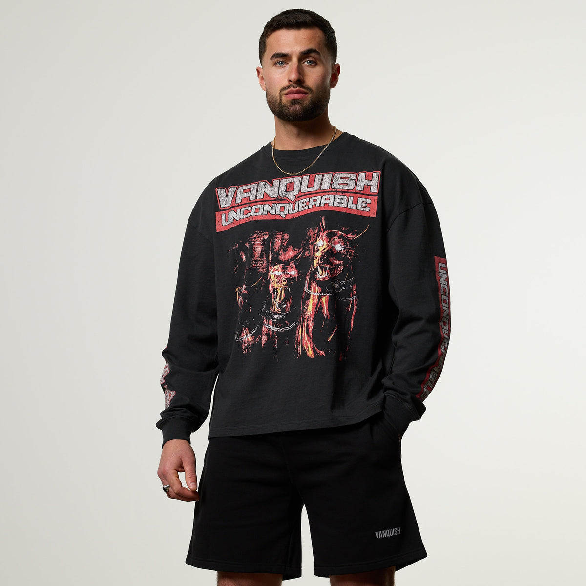 Vanquish Obsidian Black Dobermann Oversized Long Sleeve Boxy T Shirt
