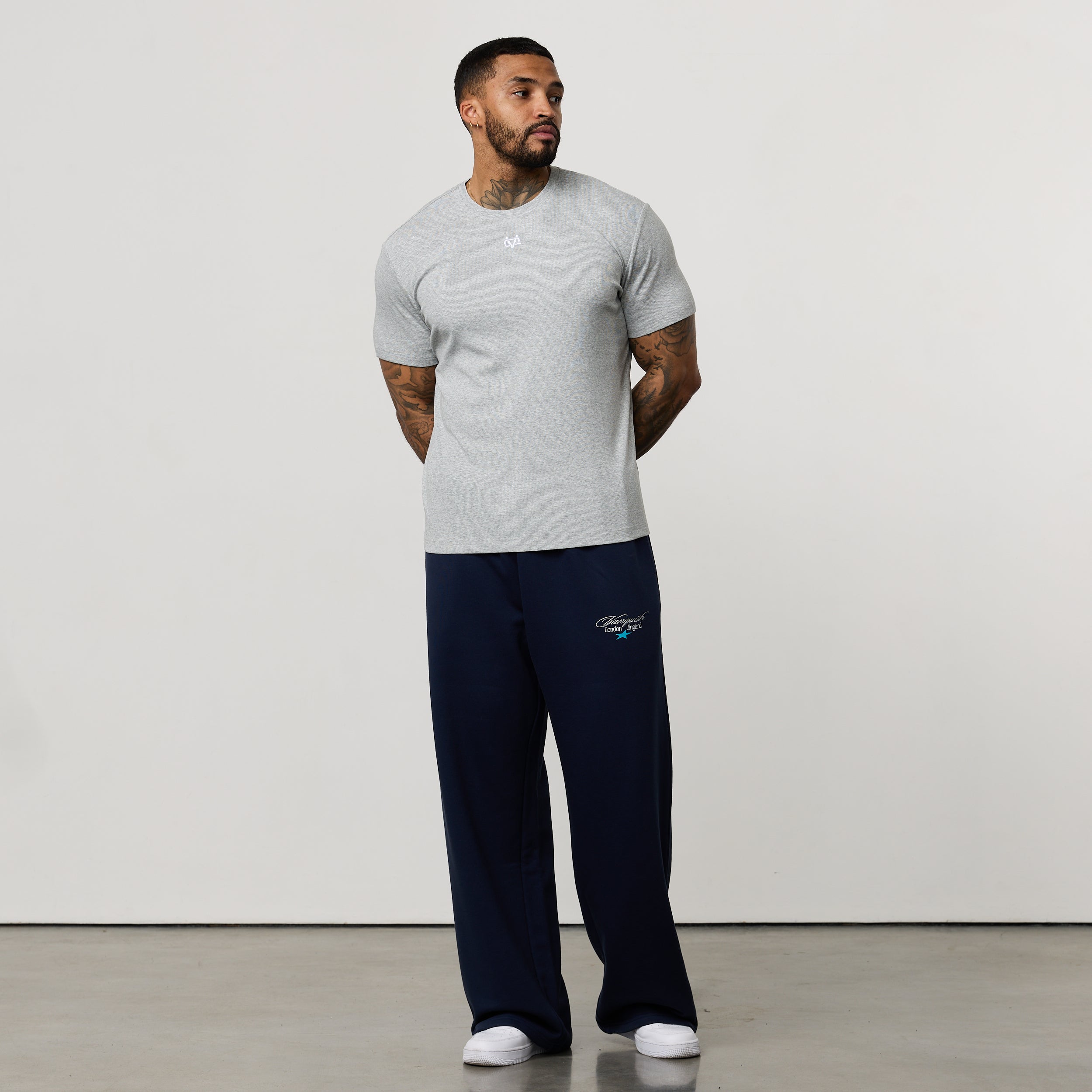 MONOGRAM RIB GREY MARL SLIM FIT T SHIRT