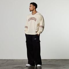Varsity Off White Oversized Boxy Hockey Jersey